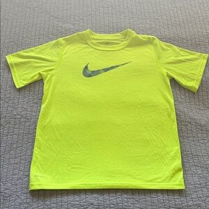Nike Neon Yellow Short-Sleeve Tee with Gray Swoosh - Youth
